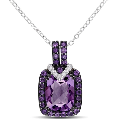 Mimi & Max 3ct Tgw Emerald Cut Amethyst And Diamond Accents Pendant With Chain In Sterling Silver In Purple