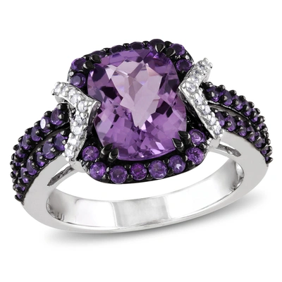 Mimi & Max 3 1/3ct Tgw Emerald Cut Amethyst And 1/10ct Tdw Diamond Ring In Sterling Silver In Purple