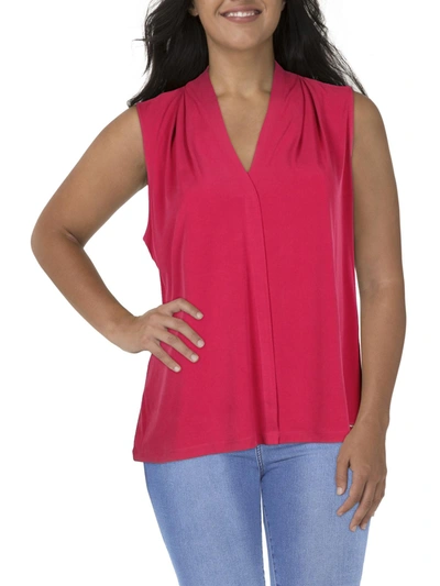 Calvin Klein Plus Womens Solid V-neck Blouse In Red