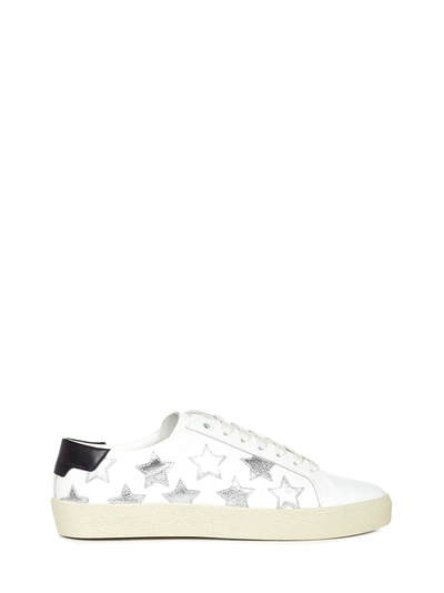 Saint Laurent Court Classic California Metallic Leather Trainer In White