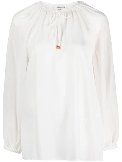 Phaeonia Self-tie Silk Blouse In White