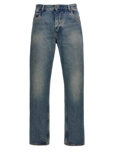 Balmain Logo Embroidery Denim Jeans In 6ffbleujean