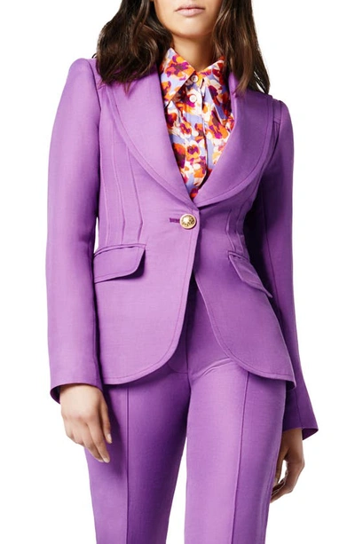 Smythe Peaked-lapel Pintuck Linen Blazer In Violet