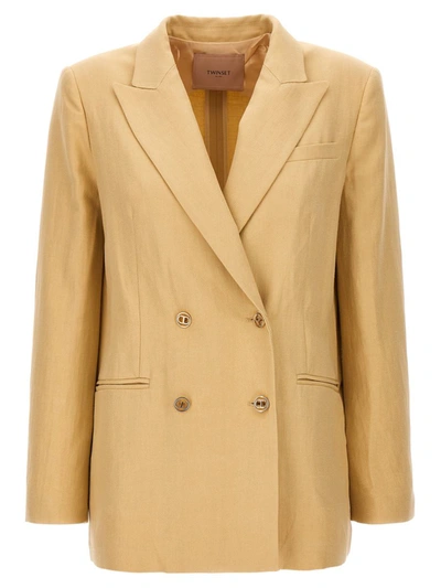 Twinset Double-breasted Blazer In Beige