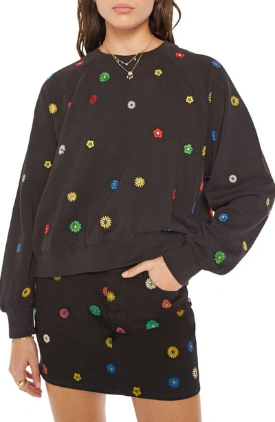 Mother The Biggie Concert Floral Embroidered Sweatshirt In Black