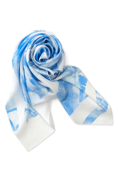 Lafayette 148 Folded Flora Square Silk Scarf In Sky Blue Multi