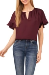 Cece Flutter Sleeve Top In Rich Cabernet