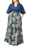 Kiyonna Women's Plus Size Avisa Flowy A Line Evening Gown In Blue Impressionist