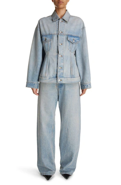 Balenciaga Hourglass Oversized Denim Jacket In Blue