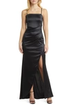 Emerald Sundae Juniors Womens Pleated Split Hem Evening Dress In Black
