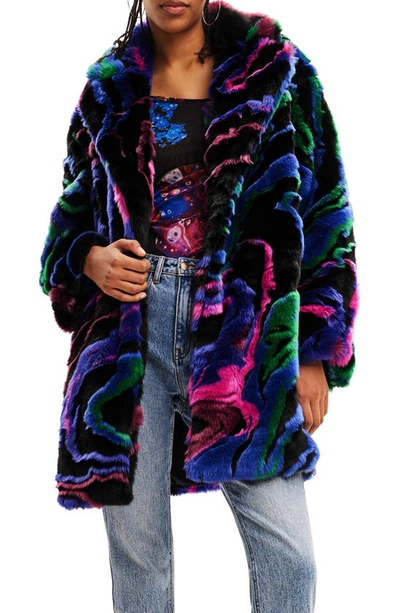 Desigual M. Christian Lacroix Fur-effect Coat In Black