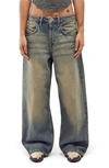 Bdg Urban Outfitters Jaya Tinted Side Zip Low Rise Wide Leg Jeans In Green Tint Vintage