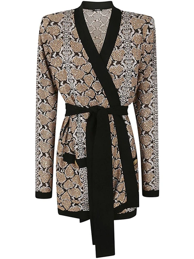 Balmain Glittered Python Knit Belted Cardigan Clothing In Black