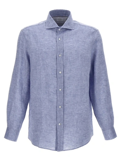 Brunello Cucinelli Linen Shirt In Azul Claro