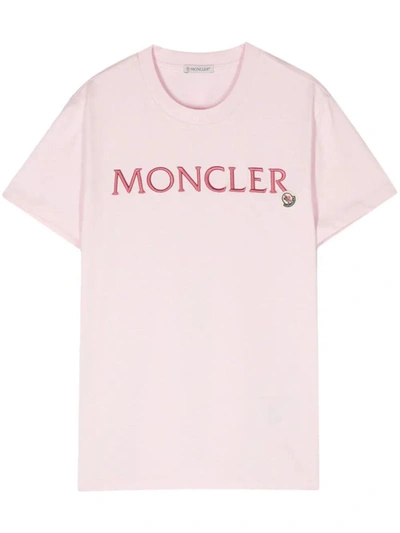 Moncler Logo Short Sleeves T-shirt Clothing In Pink & Purple