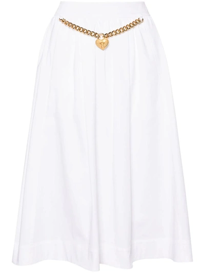 Moschino 心形吊饰褶饰中长半身裙 In White