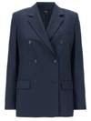 Theory Double-breasted Blazer In Viscose Twill In Blue