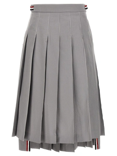 Thom Browne Pleated Midi Skirt In Gray