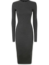 Wardrobe.nyc Ribbed Long Sleeve Dress In Grey