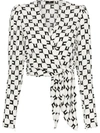 Elisabetta Franchi Logo-print Georgette Blouse In Burro Nero
