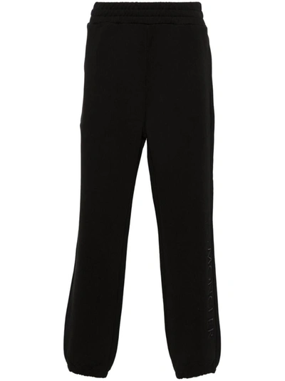 Moncler Elastic Waist Logo Sided Track Trousers In Black