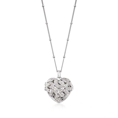 Ross-simons Sterling Silver Heart Locket Pendant Necklace With Diamond Accents In Multi