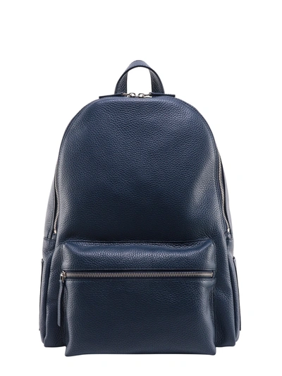 ORCIANI LEATHER BACKPACK WITH METAL LOGO PATCH