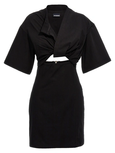 Jacquemus La Robe Tshirt Bahia Cotton Mini Dress In Black