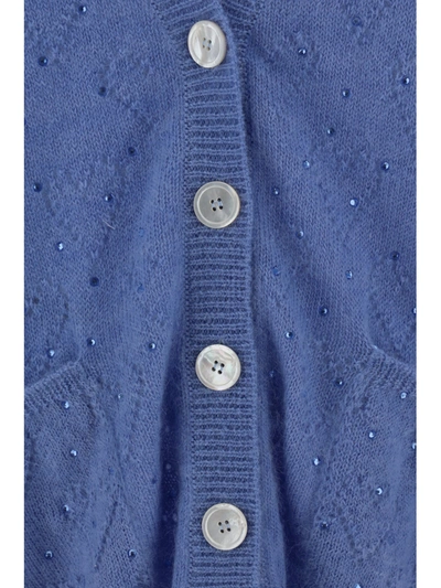 Alessandra Rich Rhinestone-embellished Pointelle-knit Cardigan In Light Blue