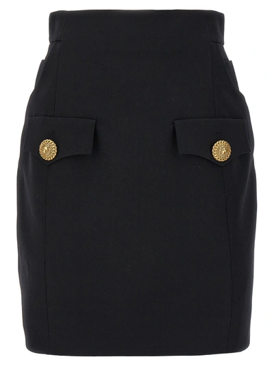 Balmain Buttoned Wool Mini Skirt In Negro