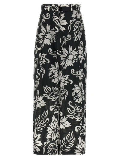Sacai Floral Print Trousers In Black