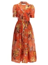 Zimmermann Belted Floral-print Linen And Silk-blend Gauze Midi Shirt Dress