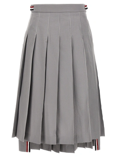 Thom Browne Pleated Midi Skirt In Grey