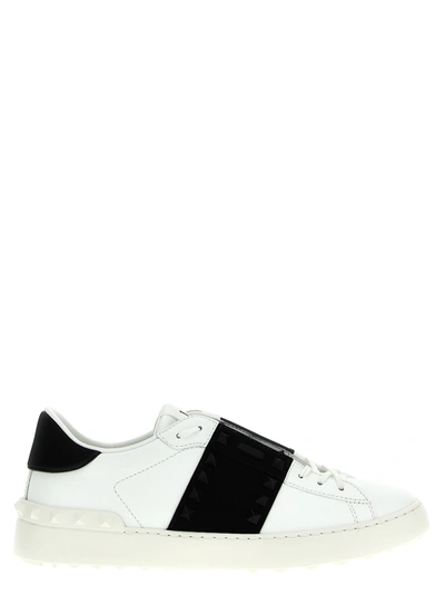 Valentino Garavani White & Black Calfskin Rockstud Untitled Sneakers In Bianco/nero