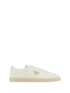 Prada Mens White Triangle-plaque Vintage-effect Leather Low-top Trainers