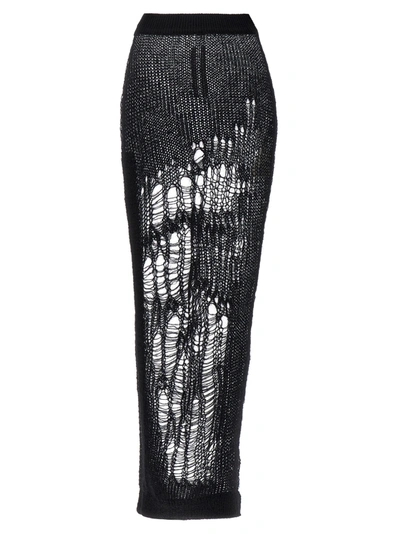 Rick Owens Spider Ziggy Distressed-finish Midi Skirt In Black