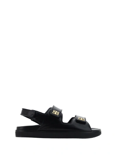 Bottega Veneta Givenchy Leather 4g Strap Flat Sandals In Black Gold