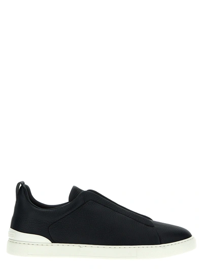 Zegna Triple Stitch Leather Sneakers In Ner