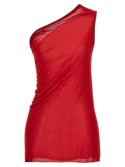 Rick Owens Silk Blend One-shoulder Top In Red