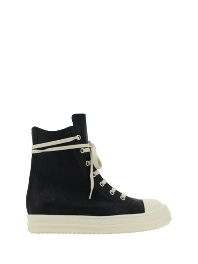 Rick Owens High Leather Trainer In Black