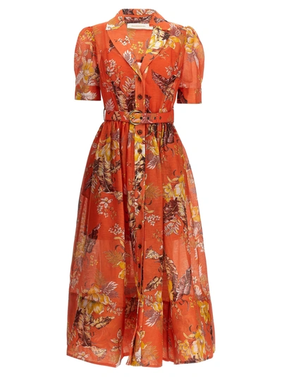 Zimmermann Matchmaker Midi Shirt Dress In Orange