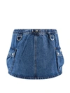 Coperni Denim Skirt With Frontal Logo Patch In Blue