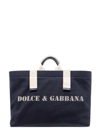Dolce & Gabbana Shopping Bag In Dg Bianco Fdo Blu