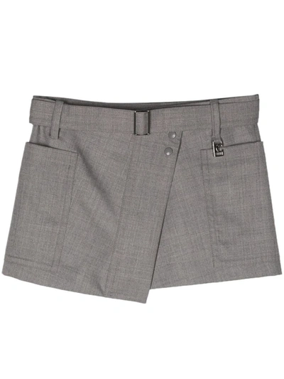 Low Classic Asymmetric Belted Shorts In Grey