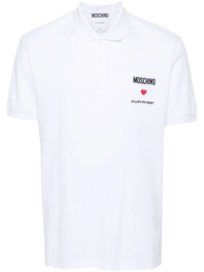 Moschino Polo Shirt With Embroidery In White
