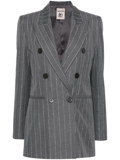 Semicouture Double-breasted Cotton Blazer In Grey