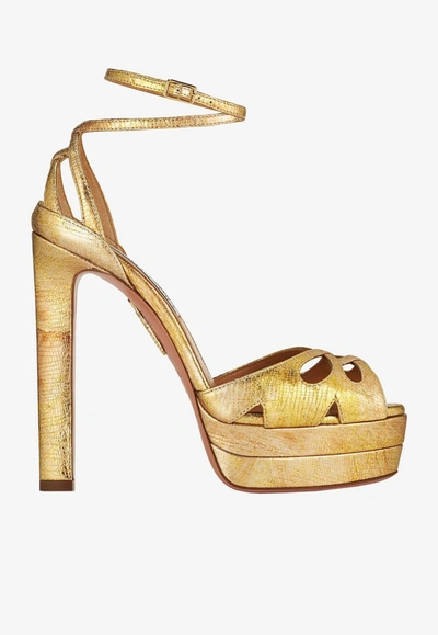 Aquazzura All Dolled Up 140 Sandals In Metallic Leather In Gold