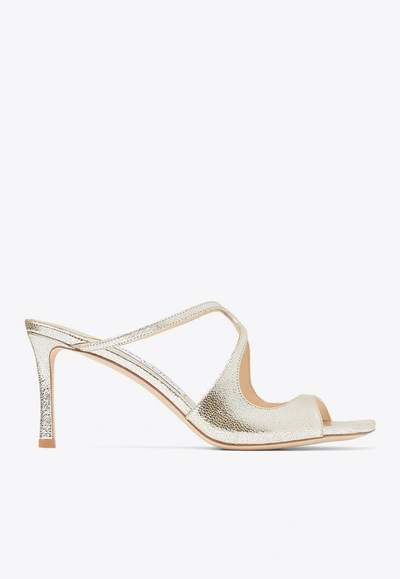 JIMMY CHOO ANISE 75 GLITTER LEATHER MULES
