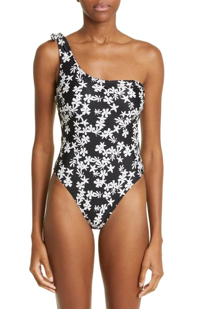 Lemlem Sea Floral Cutout One-shoulder One-piece Swimsuit In Black