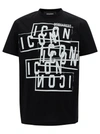 DSQUARED2 BLACK CREWNECK T-SHIRT WITH ALL-OVER ICON PRINT IN COTTON MAN